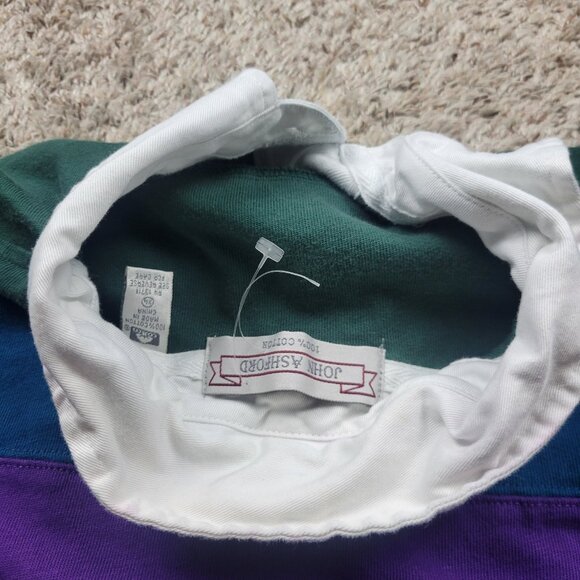 VTG John Ashford Rugby Polo Shirt XL Striped Collar Boat Outdoor Preppy 90s - Picture 9 of 10